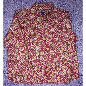 Chaps Women's Floral Blouse 3X | Red Yellow Paisley Print | Long Sleeve